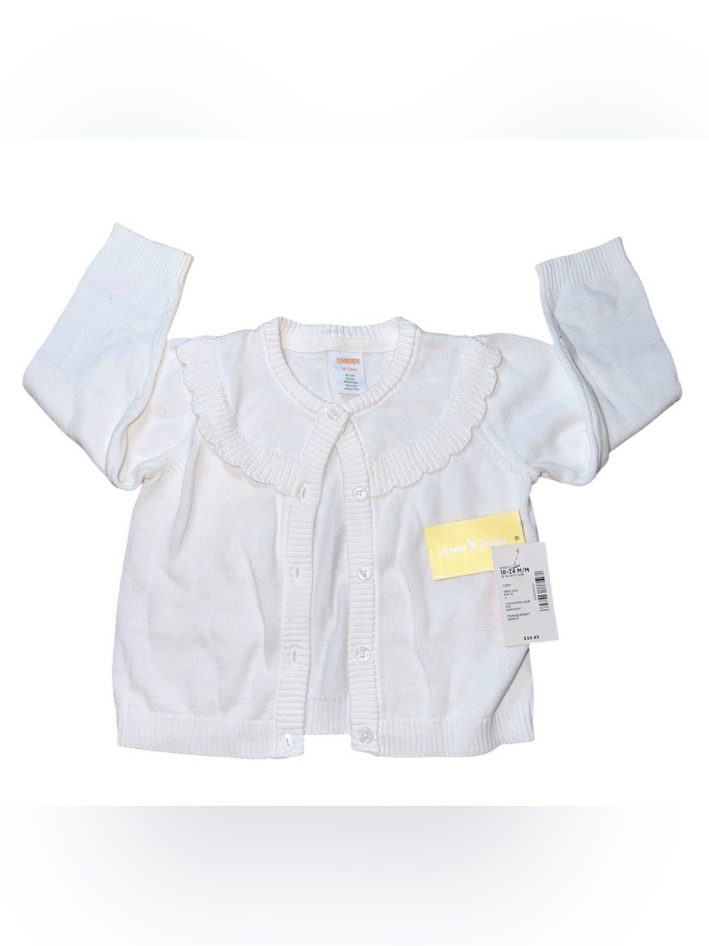 🔥 $35 Gymboree White Knit Baby Cardigan With Ruffled Collar Sz 18-24m 🔥
